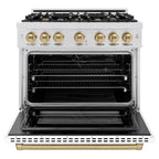 ZLINE 36 in. Dual Fuel Range 5.2 cu. ft. with 6 Burner Gas Cooktop, Electric Convection Oven, Satin Stainless Steel, White Matte Door & Champagne Bronze Accents (HDRSZ-WM-36-CB)