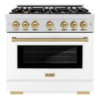 ZLINE 36 in. Dual Fuel Range 5.2 cu. ft. with 6 Burner Gas Cooktop, Electric Convection Oven, Satin Stainless Steel, White Matte Door & Champagne Bronze Accents (HDRSZ-WM-36-CB)
