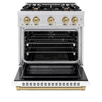 ZLINE 30 in. Gas Range 4.2 cu. ft. 4 Burner Cooktop Convection Gas Oven Satin Stainless Steel White Matte Door Champagne Bronze Accents (HGRSZ-WM-30-CB)