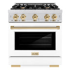 ZLINE Autograph Edition 30 in. Select Gas Range with 4 Burners and Convection Gas Oven, 4.2 cu. ft., Satin Stainless Steel, White Matte Door, Polished Gold Accents (HGRSZ-WM-30-G)