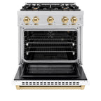 ZLINE Autograph Edition 30 in. Select Gas Range with 4 Burners and Convection Gas Oven, 4.2 cu. ft., Satin Stainless Steel, White Matte Door, Polished Gold Accents (HGRSZ-WM-30-G)