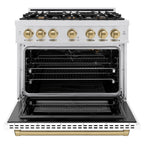 ZLINE 36 in. Gas Range 5.2 cu. ft. Capacity 6 Burners Convection Gas Oven Satin Stainless Steel White Matte Door Champagne Bronze Accents (HGRSZ-WM-36-CB)
