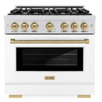 ZLINE 36 in. Gas Range 5.2 cu. ft. Capacity 6 Burners Convection Gas Oven Satin Stainless Steel White Matte Door Champagne Bronze Accents (HGRSZ-WM-36-CB)