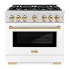 ZLINE 36 in. Gas Range 5.2 cu. ft. 6 Burner Cooktop Convection Gas Oven Satin Stainless Steel White Matte Door Polished Gold Accents (HGRSZ-WM-36-G)