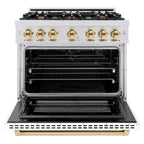 ZLINE 36 in. Gas Range 5.2 cu. ft. 6 Burner Cooktop Convection Gas Oven Satin Stainless Steel White Matte Door Polished Gold Accents (HGRSZ-WM-36-G)