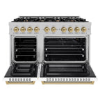 ZLINE 48 in. Double Oven Gas Range 6.7 cu. ft. 8 Burner Cooktop Satin Stainless Steel with White Matte Doors & Champagne Bronze Accents (HGRSZ-WM-48-CB)