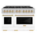 ZLINE 48 in. Double Oven Gas Range 6.7 cu. ft. 8 Burner Cooktop Satin Stainless Steel with White Matte Doors and Polished Gold Accents (HGRSZ-WM-48-G)