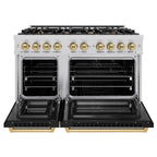 ZLINE 48 in. Dual Fuel Range 6.7 cu. ft. Double Oven 8 Burner Gas Cooktop Stainless Steel Black Matte Doors Champagne Bronze Accents (HDRZ-BLM-48-CB)