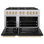 ZLINE 48 in. Dual Fuel Range Double Oven 6.7 cu. ft. 8 Burners Stainless Steel Black Matte Doors Polished Gold Accents (HDRZ-BLM-48-G)