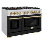 ZLINE 48 in. Dual Fuel Range Double Oven 6.7 cu. ft. 8 Burners Stainless Steel Black Matte Doors Polished Gold Accents (HDRZ-BLM-48-G)