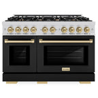 ZLINE 48 in. Gas Range Double Oven 6.7 cu. ft. 8 Burner Stainless Steel with Black Matte Doors & Champagne Bronze Accents (HGRZ-BLM-48-CB)