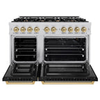 ZLINE 48 in. Gas Range Double Oven 6.7 cu. ft. 8 Burner Stainless Steel with Black Matte Doors & Champagne Bronze Accents (HGRZ-BLM-48-CB)