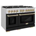 ZLINE 48 in. Gas Range Double Oven 6.7 cu. ft. 8 Burner Stainless Steel with Black Matte Doors & Champagne Bronze Accents (HGRZ-BLM-48-CB)