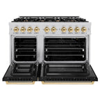 ZLINE 48 in. Double Oven Gas Range 6.7 cu. ft. 8 Burner Cooktop Stainless Steel with Black Matte Doors & Polished Gold Accents (HGRZ-BLM-48-G)