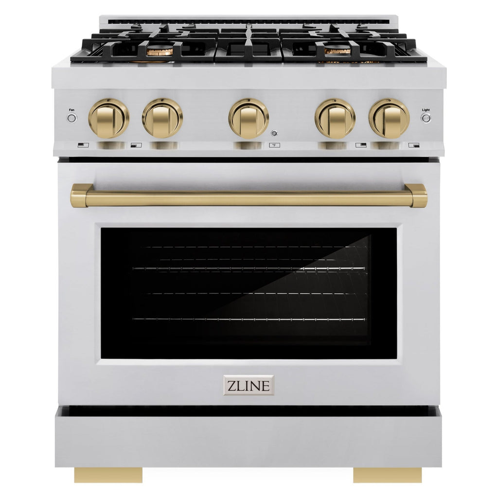 ZLINE 30 in. Dual Fuel Range 4.2 cu. ft. 4 Burner Gas Cooktop Electric Convection Oven Champagne Bronze Accents (HDRZ-30-CB)