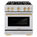 ZLINE Autograph Edition 30 in. Dual Fuel Range 4.2 cu. ft. with 4 Gas Burners and Electric Convection Oven in Stainless Steel with Polished Gold Accents (HDRZ-30-G)
