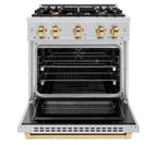 ZLINE Autograph Edition 30 in. Dual Fuel Range 4.2 cu. ft. with 4 Gas Burners and Electric Convection Oven in Stainless Steel with Polished Gold Accents (HDRZ-30-G)