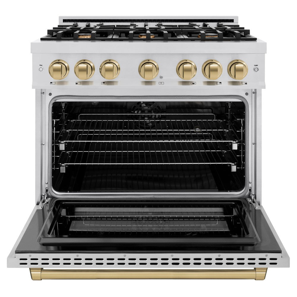 ZLINE 36 in. Select Dual Fuel Range 5.2 cu. ft. 6 Burners Stainless Steel with Champagne Bronze Accents (HDRZ-36-CB)