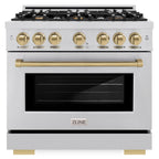 ZLINE 36 in. Select Dual Fuel Range 5.2 cu. ft. 6 Burners Stainless Steel with Champagne Bronze Accents (HDRZ-36-CB)
