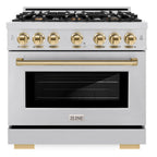 ZLINE 36 in. Dual Fuel Range 5.2 cu. ft. 6 Burner Gas Cooktop Electric Convection Oven Stainless Steel with Polished Gold Accents (HDRZ-36-G)