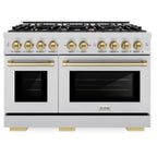 ZLINE 48 in. Dual Fuel Range Double Oven 6.7 cu. ft. 8 Burner Gas Cooktop Stainless Steel with Champagne Bronze Accents (HDRZ-48-CB)