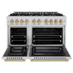 ZLINE 48 in. Dual Fuel Range Double Oven 6.7 cu. ft. 8 Burner Gas Cooktop Stainless Steel with Champagne Bronze Accents (HDRZ-48-CB)
