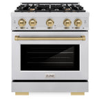 ZLINE 30 in. Gas Range 4.2 cu. ft. 4 Burners Stainless Steel with Champagne Bronze Accents (HGRZ-30-CB)