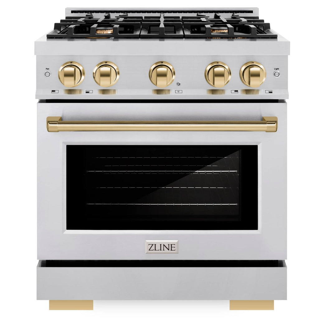 ZLINE 30 in. Gas Range 4.2 cu. ft. 4 Burners Stainless Steel with Polished Gold Accents (HGRZ-30-G)