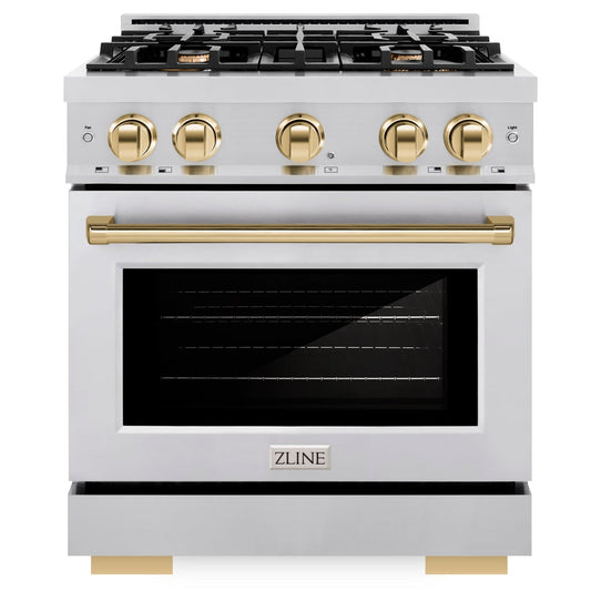 ZLINE 30 in. Gas Range 4.2 cu. ft. 4 Burners Stainless Steel with Polished Gold Accents (HGRZ-30-G)