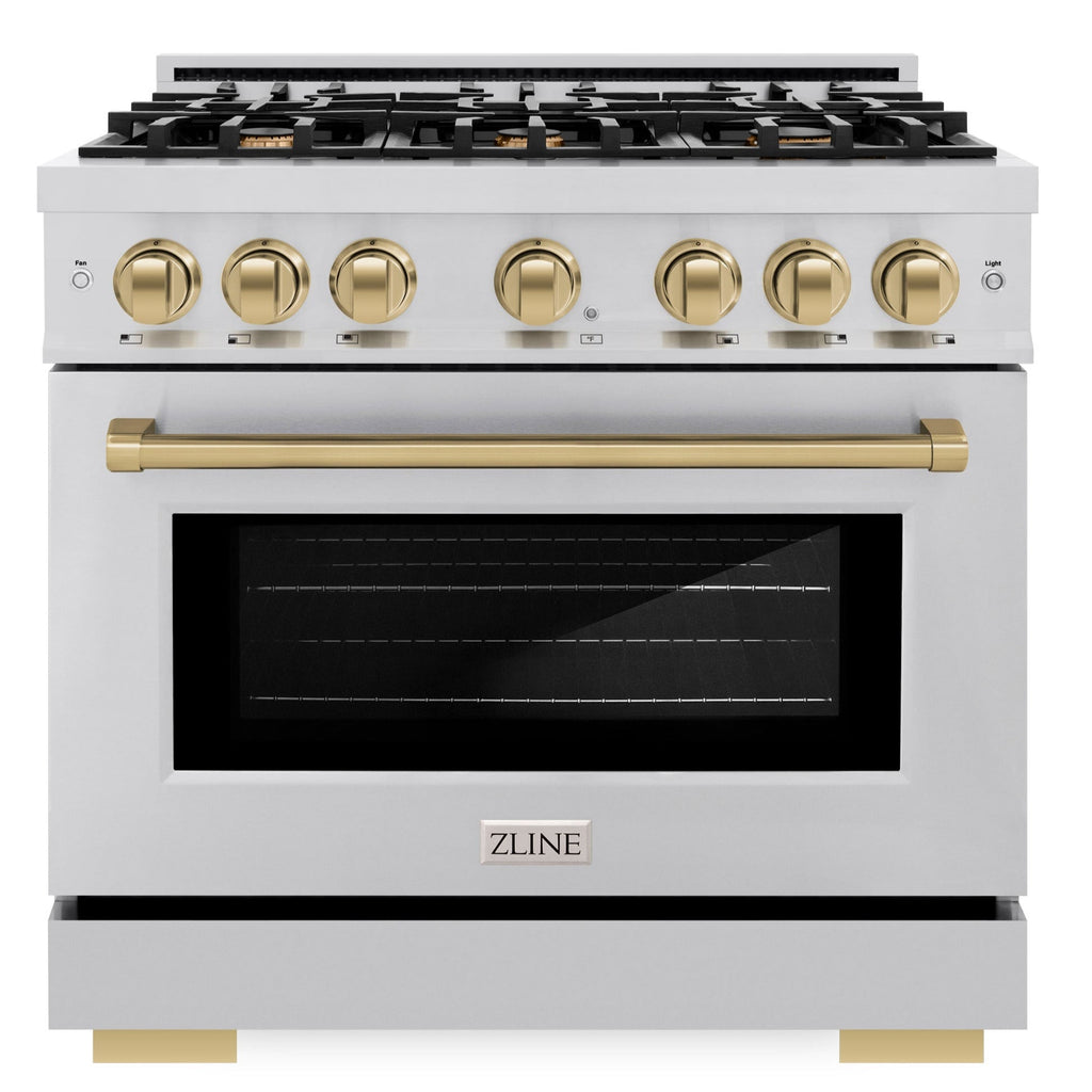 ZLINE 36 in. Gas Range 5.2 cu. ft. 6 Burners Stainless Steel with Champagne Bronze Accents (HGRZ-36-CB)