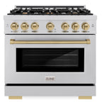 ZLINE 36 in. Gas Range 5.2 cu. ft. 6 Burners Stainless Steel with Champagne Bronze Accents (HGRZ-36-CB)