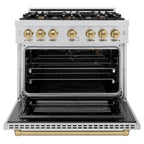 ZLINE 36 in. Gas Range 5.2 cu. ft. 6 Burners Stainless Steel with Champagne Bronze Accents (HGRZ-36-CB)