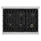 ZLINE 36 in. Gas Range 5.2 cu. ft. 6 Burners Stainless Steel with Champagne Bronze Accents (HGRZ-36-CB)