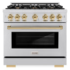ZLINE 36 in. Gas Range 5.2 cu. ft. 6 Burner Cooktop Stainless Steel with Polished Gold Accents (HGRZ-36-G)