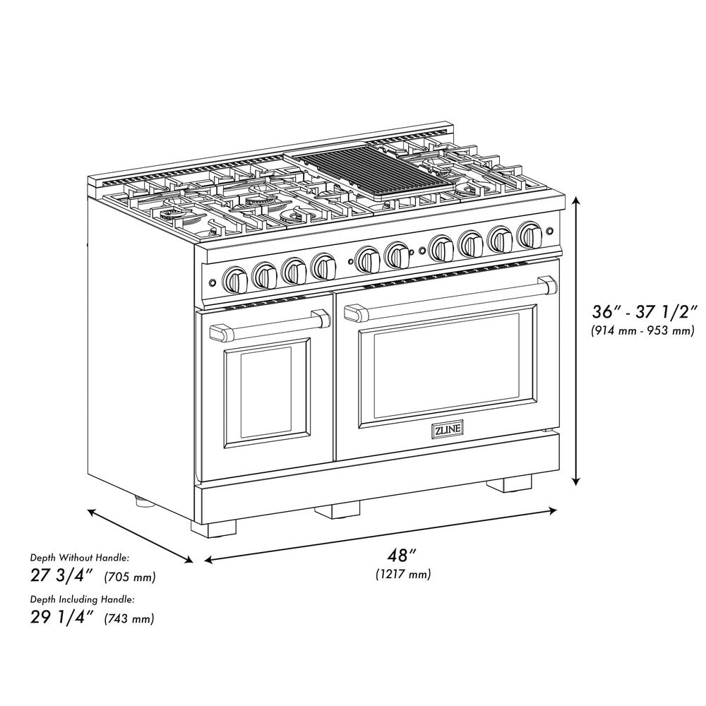ZLINE 48 in. Gas Range Double Oven 6.7 cu. ft. 8 Burners Stainless Steel with Champagne Bronze Accents (HGRZ-48-CB)