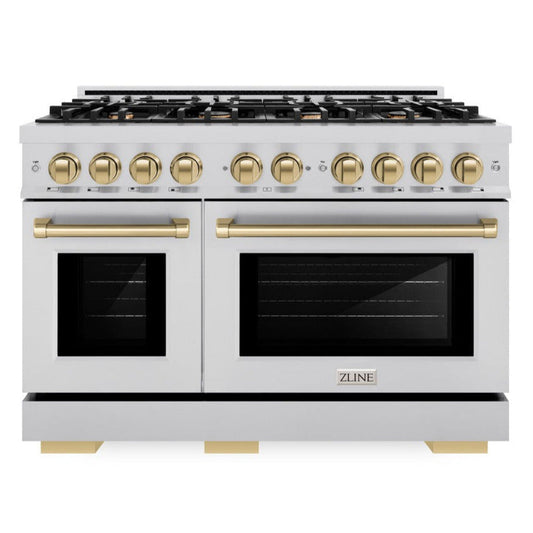ZLINE 48 in. Gas Range Double Oven 6.7 cu. ft. 8 Burners Stainless Steel with Champagne Bronze Accents (HGRZ-48-CB)
