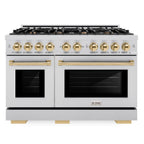 ZLINE 48 in. Gas Range Double Oven 6.7 cu. ft. 8 Burners Stainless Steel with Polished Gold Accents (HGRZ-48-G)
