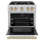 ZLINE 30 in. Dual Fuel Range 4.2 cu. ft. 4 Burners Stainless Steel White Matte Door Champagne Bronze Accents (HDRZ-WM-30-CB)
