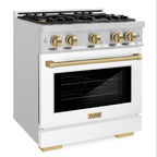 ZLINE 30 in. Dual Fuel Range 4.2 cu. ft. 4 Burners Stainless Steel White Matte Door Champagne Bronze Accents (HDRZ-WM-30-CB)