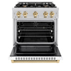 ZLINE 30 in. Select Dual Fuel Range 4.2 cu. ft. 4 Burner Gas Cooktop Electric Convection Oven Stainless Steel White Matte Door Polished Gold Accents (HDRZ-WM-30-G)