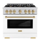 ZLINE 36 in. Select Dual Fuel Range 5.2 cu. ft. 6 Burner Gas Cooktop Electric Convection Oven Stainless Steel White Matte Door Champagne Bronze Accents (HDRZ-WM-36-CB)