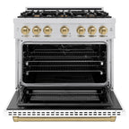 ZLINE 36 in. Select Dual Fuel Range 5.2 cu. ft. 6 Burner Gas Cooktop Electric Convection Oven Stainless Steel White Matte Door Champagne Bronze Accents (HDRZ-WM-36-CB)