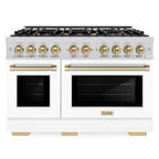 ZLINE 48 in. Dual Fuel Range Double Oven 6.7 cu. ft. 8 Burners Stainless Steel with White Matte Doors & Champagne Bronze Accents (HDRZ-WM-48-CB)