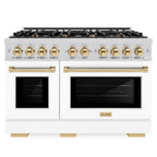 ZLINE Autograph Edition 48 in. Select Double Oven Dual Fuel Range, 6.7 cu. ft., 8 Burner Gas Cooktop, Electric Convection Ovens, Stainless Steel with White Matte Doors & Polished Gold Accents (HDRZ-WM-48-G)