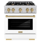 ZLINE Autograph Edition 30 in. Select Gas Range with 4 Burners and 4.2 cu. ft. Convection Oven in Stainless Steel with White Matte Door and Champagne Bronze Accents (HGRZ-WM-30-CB)