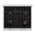 ZLINE Autograph Edition 30 in. Select Gas Range with 4 Burners and 4.2 cu. ft. Convection Oven in Stainless Steel with White Matte Door and Champagne Bronze Accents (HGRZ-WM-30-CB)