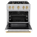 ZLINE 30 in. Select Gas Range 4.2 cu. ft. 4 Burner Cooktop Stainless Steel White Matte Door Polished Gold Accents (HGRZ-WM-30-G)