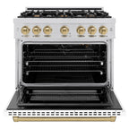 ZLINE 36 in. Gas Range 5.2 cu. ft. 6 Burners Stainless Steel White Matte Door Champagne Bronze Accents (HGRZ-WM-36-CB)
