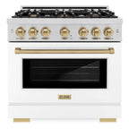 ZLINE 36 in. Gas Range 5.2 cu. ft. 6 Burners Stainless Steel White Matte Door Champagne Bronze Accents (HGRZ-WM-36-CB)