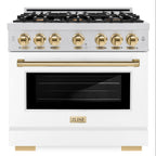 ZLINE Autograph Edition 36 in. Select Gas Range with 6 Burners, 5.2 cu. ft. Oven, Stainless Steel with White Matte Door and Polished Gold Accents (HGRZ-WM-36-G)